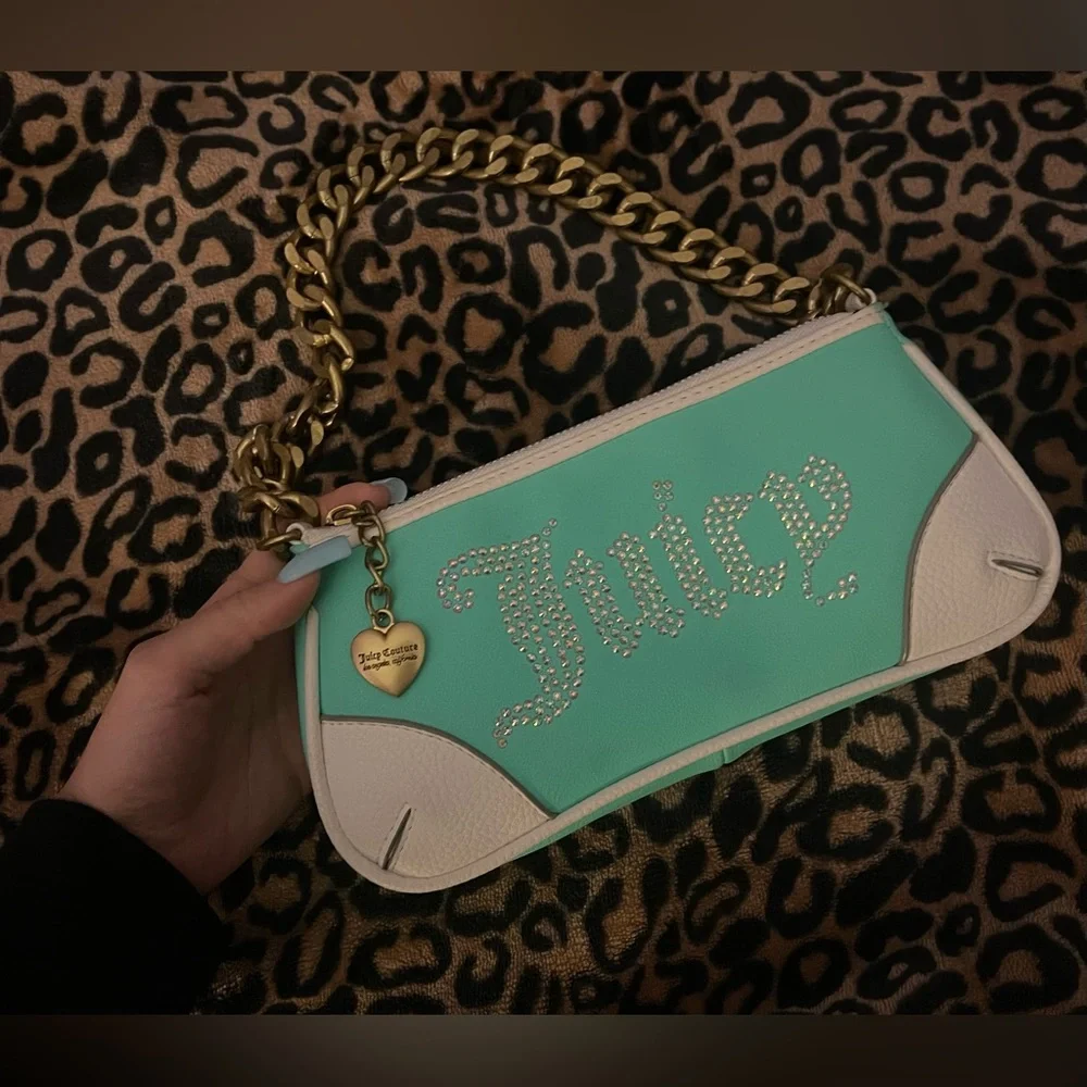 Juicy Couture Y2K Rhinestone Seafoam Green Baguette Shoulder Bag - Picture 8 of 12